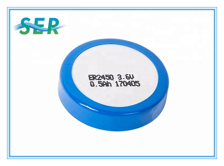 Batteria dell'inseguitore ER2450 Li SOCL2 di GPS, cerchio profondo delle cellule del bottone del litio di 500mAh 3.6V