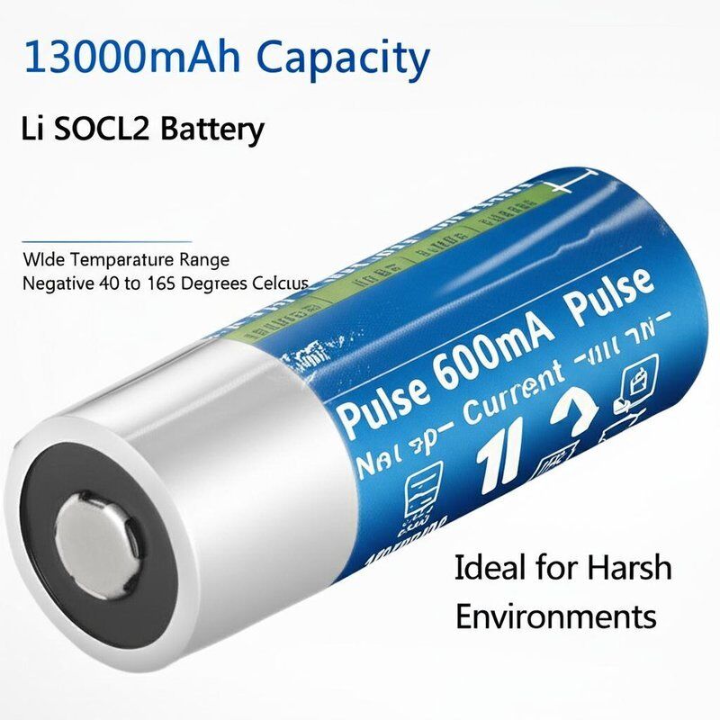 13000mAh Capacità Li SOCL2 Batteria Impulso corrente 600mA Ampia gamma di temperatura Negativo 40 a 165 gradi Celsius Ideale per ambienti difficili